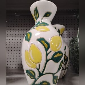 New White Vase with Yellow and Green Leaf Design